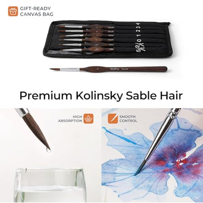 Nicpro 7pcs Kolinsky Sable Miniature Paint Brushes, Professional Fine Detail Paint Brushes with Cloth Roll, Round Point Artist Brush Set for Miniatures, Acrylic & Figures, Model, Watercolor Details - size: 7 PCS
