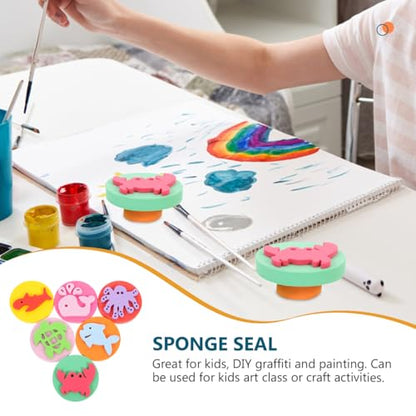 DOITOOL 6Pcs Kids Painting Sponge Stamps Set DIY Foam Seal with Ocean Animal Shapes for Preschool Craft Art Easy Clean Portable 2.28 Inch