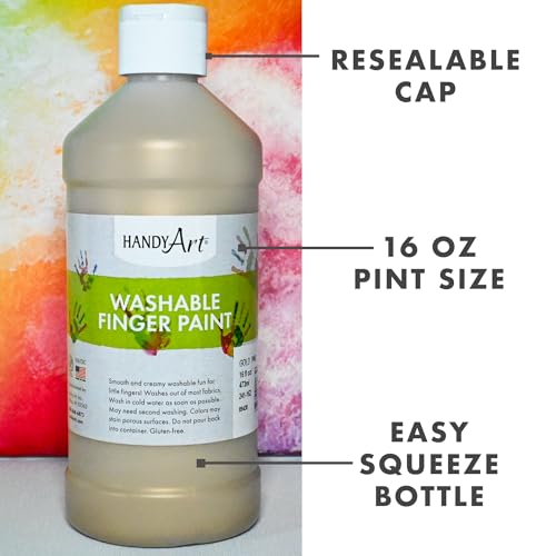 Handy Art Washable Finger Paint, Gold, 16 oz Bottle, Easy Clean Up, Sensory Paints for Fingers & Hand Prints, Ages 3 & Up, Safe for Kids & Toddlers, AP Certified Non-Toxic, Made in USA - color: Gold