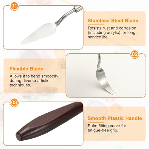 HARFINGTON 2pcs Palette Knife Painting Tool 2.09 x 0.75 Stainless Steel Art Spatula Pallet Knives Scrapers Tools with Beech Wood Handle for Acrylic Oil Canvas Mixing Spreading, Red/Silver - size: 2.09" x 0.75"