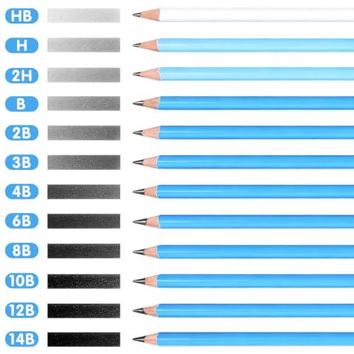 Mifuner 12 Graphite Pencils Professional Drawing Set, Art Supplies for Sketching Shading Blending, Gifts for Artists Adults Beginners. Black - color: Black