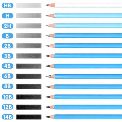 Mifuner 12 Graphite Pencils Professional Drawing Set, Art Supplies for Sketching Shading Blending, Gifts for Artists Adults Beginners. Black - color: Black