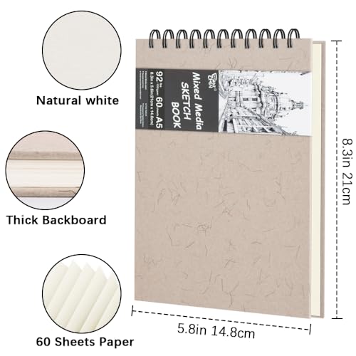 8.3" x 5.8" Hardcover Sketchbook, Top Spiral Bound Art Journal Sketchbook, 60 Sheets 92LB/150 GSM Acid-Free Drawing Neutral White Mixed Media Paper for Adults Beginners Artists.Beige - color: 150gsm-neutral white paper beige