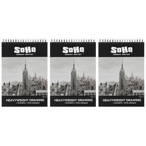 SoHo Urban Artist Hardcover Drawing Pad 14x17", 3 Pack, 150 Sheets - 135 lb. (220gsm) Drawing Paper Pads for Artists, Travel, Illustrations, & More