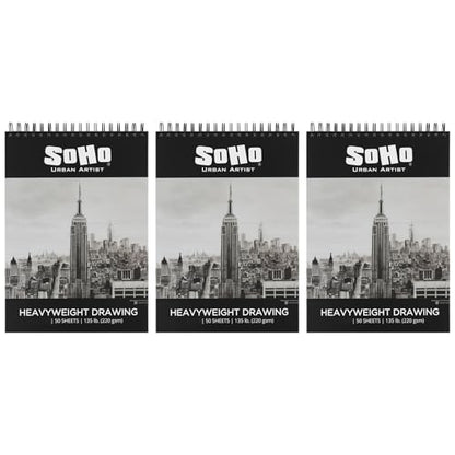 SoHo Urban Artist Hardcover Drawing Pad 14x17", 3 Pack, 150 Sheets - 135 lb. (220gsm) Drawing Paper Pads for Artists, Travel, Illustrations, & More
