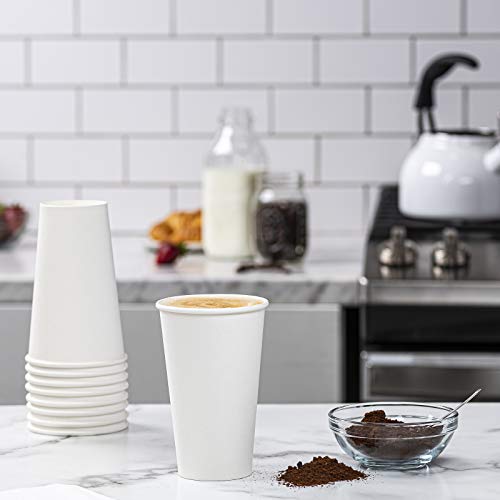 GUSTO 16 oz Disposable White Paper Cups [200 Count] Hot Coffee Cups | Eco-Friendly Material, Rolled Rim for 90 mm Lids, Leak-Proof, Hot or Cold Drinks, No Sleeve Needed - size: 16 oz. - 200