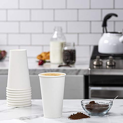 GUSTO 16 oz Disposable White Paper Cups [200 Count] Hot Coffee Cups | Eco-Friendly Material, Rolled Rim for 90 mm Lids, Leak-Proof, Hot or Cold Drinks, No Sleeve Needed - size: 16 oz. - 200