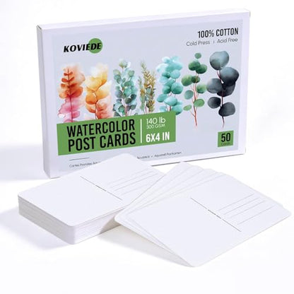 KOVIEDE 50 Sheets 4x6 Watercolor Postcards, 140lb/300gsm 100% Cotton Blank Postcards Water Color Paper Cards Art Supplies Great for Coloring, Mailing, Valentines, Greeting Cards