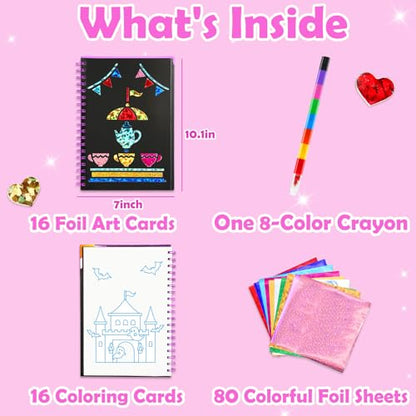 FUNNYB&G Foil Art Craft Kit for Girls 4-10 Years Old: Mess-Free & No-Glue, Create 16 Sparkly Amusement Park Pictures – Perfect Travel Toy & Birthday Gift for Kids （Amusement Park） - style: Amusement Park