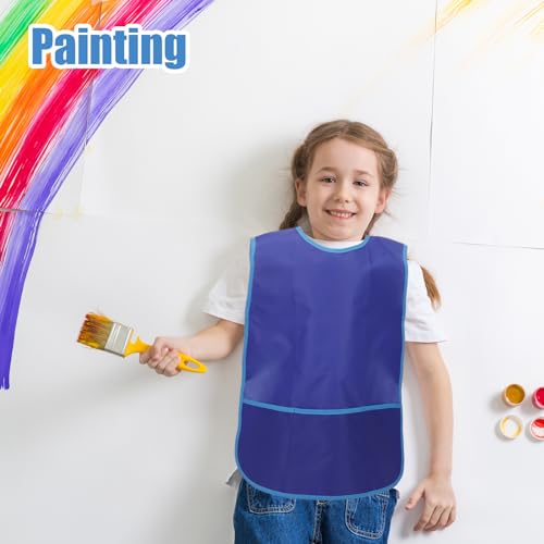 Kids Art Smock Sleeveless Painting Apron 3-8 Years | 3 Deep Pockets, Washable Waterproof Coverall for Painting, Crafts, Messy Play - Ideal for Boys Girls Classroom & Home - color: Rose Red, Red, Blue, Yellow