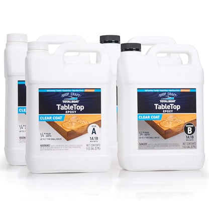 TotalBoat Table Top Epoxy Resin Kit - 4 Gallon Crystal Clear Formula with High Gloss & UV-Resistance - Easy 1:1 Ratio for DIY Bar and Counter Coating, Woodworking, and Original Art Casting