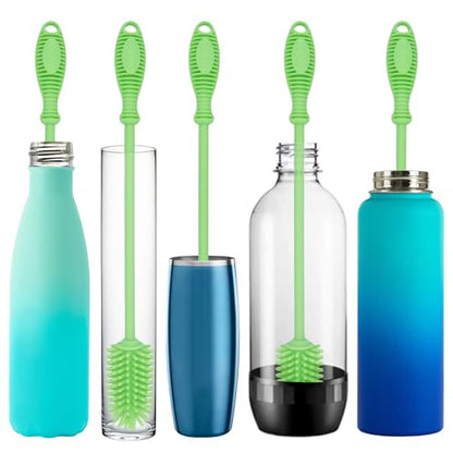 Kitchiny Silicone Bottle Brush with 2 Straw Cleaners - 12.5” Water Bottle Cleaner Brush for Yeti, Hydro Flask, Owala, Stanley, Baby Bottles, Glassware, Vases & Narrow Neck Containers - Green - color: Green