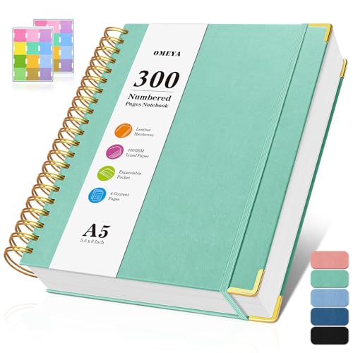 Spiral Notebook, 300 Numbered Pages Notebooks College Ruled with Contens, 100GSM Thick Journal for Women Men, Hardcover Leather Lined Journal for Writing, Large A5 Journaling Notebooks for Work School - color: Green, size: A5
