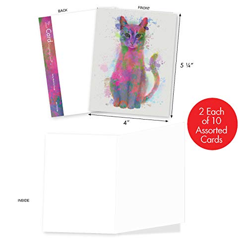The Best Card Company 20 Assorted Blank Notecards Bulk Box Set 4 x 5.12 Inch with Envelopes (10 Designs, 2 Each) Funky Rainbow Cats AM6199OCB-B2x10 - style: Funky Rainbow Cats