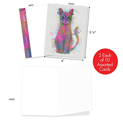 The Best Card Company 20 Assorted Blank Notecards Bulk Box Set 4 x 5.12 Inch with Envelopes (10 Designs, 2 Each) Funky Rainbow Cats AM6199OCB-B2x10 - style: Funky Rainbow Cats