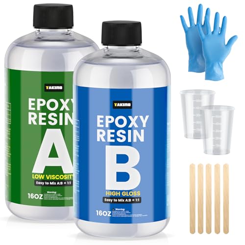 32OZ Crystal Clear Epoxy Resin Kit, High Gloss Bubble Free Resin for Jewelry, Coasters, Molds, Art & DIY Projects, Self-Leveling 1:1 Casting & Coating Resin - size: 32OZ Kit