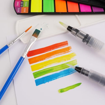 Collapsible Watercolor Paint Set with 60 colors with 2 refillable water brush pens, 2 brushes and palettes, washable Watercolor paint set for students, adults and painting enthusiasts
