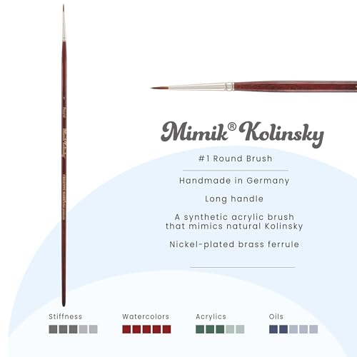 Creative Mark Mimik Kolinsky Watercolor Brush - # 1 Round - Long Handle Synthetic Paint Brush - Handmade in Germany - Synthetic Sable Paint Brushes for Professional Artists - Animal-Friendly - size: 1