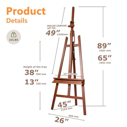 DJAR Large Floor Studio Art Easel for Painting, Sturdy and Durable, Walnut | Adjustable Artist Easel with Storage Tray, Holds canvases up to 49", Solid Beech Wood Display Stand for Adults & Beginners - style: Walnut A-Frame Easel