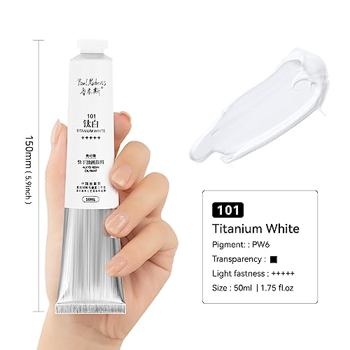 Paul Rubens Titanium White Oil Paint, 3 * 50ml Oil Colors with High Saturation, Large Capacity Tubes, Faster Drying Time with Creamy Texture and Consistency for Artists, Students, Beginners - color: White