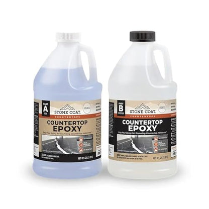 Stone Coat Countertops Epoxy Resin Kit for Countertops, Bar Tops, 1 Gallon | UV, Scratch & Heat Resistant, Food Safe for Kitchen Countertop, Tabletop, Shower Walls, Wooden Bar Top, & Art Craft Projects - size: 1 Gallon