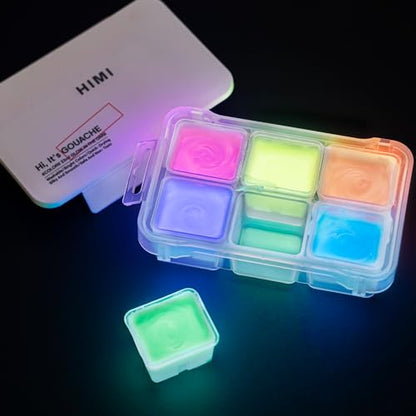 HIMI Glow in The Dark Jelly Gouache Paint Set, 6 Colors 23ml, Jelly Cup Design, Travel carry, Non Toxic Paint for Canvas and Paper, Art Supplies for Professionals - color: Glow in the dark