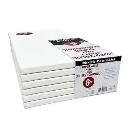 Artist's Loft 6 Count 10” x 20” Super Value Canvas Necessities - Acid Free Cotton Canvas for Paint, Acrylic, & Oils - 1 Pack - size: 10 x 20 inches