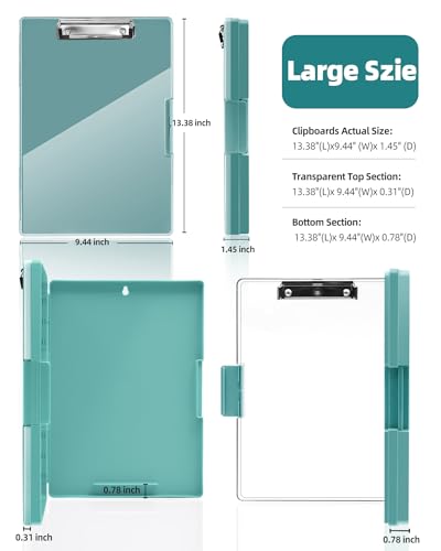 Clearview Clipboard with 2 Storage, Dry Erase 8.5x11 Heavy Duty ClipBoards - High Capacity Coaches Clip Board with Pen Holder - Side Opening Plastic Nursing Clip Case (Turquoise) - color: Turquoise