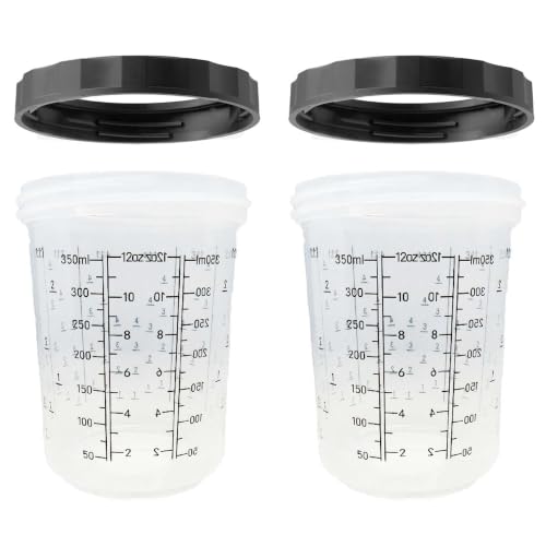 LAUCO 2 Pack Paint Spray Gun Hard Cup Set, 400ML (13.5 Oz) Reusable Mixing Cups with Retainer Rings, Compatible with Disposable Paint Cup Liner and Lid Systems for Automotive Paint, Primer, Clear Coat - size: 2Pack-400ML