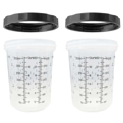 LAUCO 2 Pack Paint Spray Gun Hard Cup Set, 400ML (13.5 Oz) Reusable Mixing Cups with Retainer Rings, Compatible with Disposable Paint Cup Liner and Lid Systems for Automotive Paint, Primer, Clear Coat - size: 2Pack-400ML