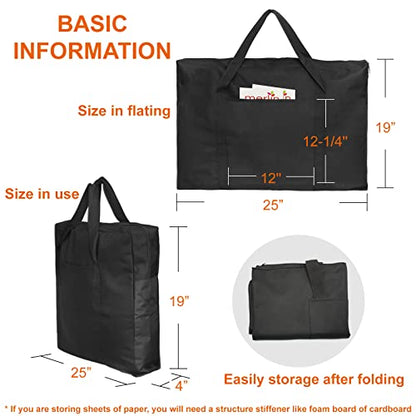 Cupohus 19" x 25" Lightweight Art Portfolio Bag (Edition 2.0) with Outer Pockets and Handle, Student Carry Transport Storage Bag for 18" x 24" Artworks - size: 19" x 25"