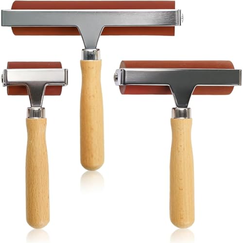 Wood Handle Printmaking Brayer Tool, 3 Sizes Rubber Roller(6, 4, 2 Inch), Soft Design for Stamping, Wallpapers, Tape
