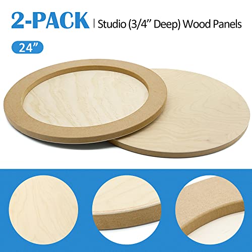 Falling in Art Unfinished Round Birch Wood Panels Kit for Painting, Wooden Canvas 2 Pack of 24 Studio 3/4" Deep, Cradle Boards for Pouring, Art, Crafts, Burning and More - size: 24' round 2 PACK