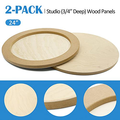 Falling in Art Unfinished Round Birch Wood Panels Kit for Painting, Wooden Canvas 2 Pack of 24 Studio 3/4" Deep, Cradle Boards for Pouring, Art, Crafts, Burning and More - size: 24' round 2 PACK