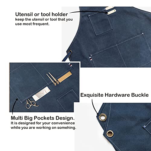 carrotez Adjustable Over sized Plus Size Canvas Apron with Pockets Men and Women Aprons - color: Navy