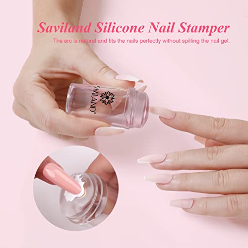 Saviland French Manicure Kit: French Tip Nail Stamp with White Gel Nail Polish Set, Jelly Silicone Nail Stamper Nail Stamper Kit for French Nails Home DIY Nail Salon - color: 1B-2White