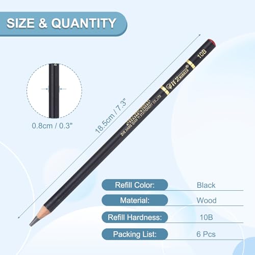 PATIKIL 6Pcs Drawing Pencils for Sketching, 10B Refill Sketch Pencils for Drawing, Graphite Art Pencil Set Professional Resistant Lead for Painting Shading Artist Office Supplies - size: 10B