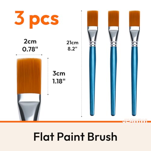 JEAWIWI 3 PCS Acrylic Paint Brushes Set, Flat Artist Paintbrushes 30mm, Oil Watercolor Face Paint Brushes for Rock, Face Art, Canvas, Body, Blue - size: 3 PCS