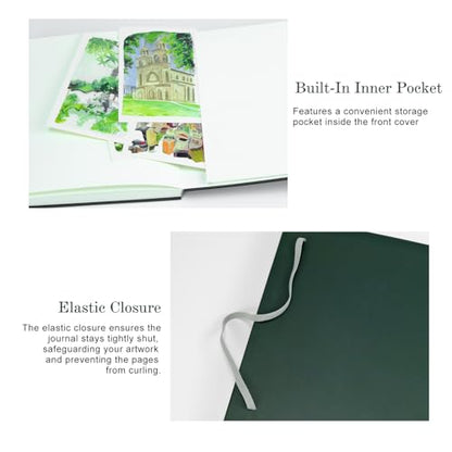 CuppaClip Watercolor Paper Pad Cover Illustration Pure Cotton Pulp Cold Press 300GSM Acid-Free Hardback Watercolor Book (Dark Green) - color: Dark green
