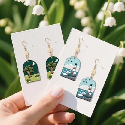 ORIGACH 12 Pcs Mountain Landscape Polymer Clay Cutters,Sun Moon and Scenery Design Clay Cutters for Polymer Clay Jewelry Earrings with a Clear Storage Box - style: Mountain Landscape