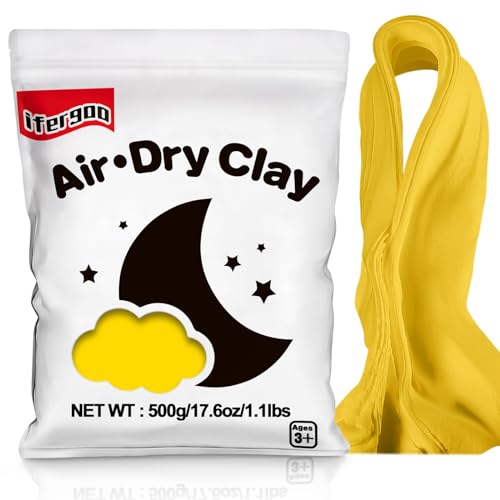 ifergoo Yellow Air Dry Clay - Moldable Cosplay, DIY Creative Modeling Clay for School Arts & Craft Project, Fake Bake, Slime Supplies, Super Light Magic Foam Molding Clay, Soft, No-Sticky, 1.1LBS/500G - color: Yellow/500g