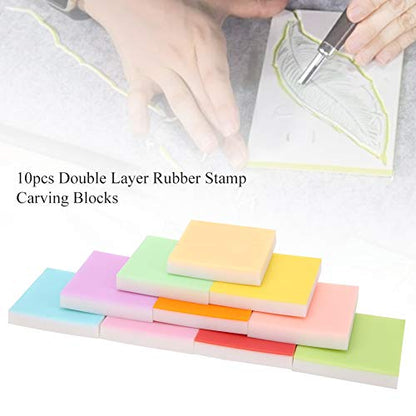 Rubber Stamp Carving Blocks, 10pcs Double Layer with Bright Full Colors, DIY Stamp Making Kit, Handcraft Stamps for Carv