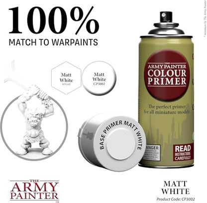 The Army Painter Color Primer, Matt White, 400ml, 13.5oz - Acrylic Spray Undercoat for Miniature Painting - color: Matt White
