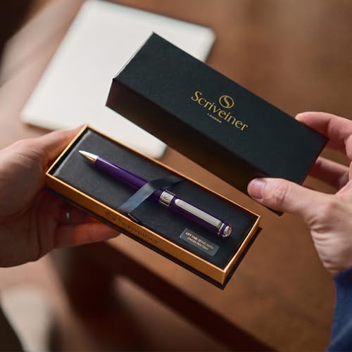 Scriveiner Aubergine Lacquer Ballpoint Pen - Stunning Luxury Pen, Schmidt Black Refill, Best Gift Set for Men & Women, Professional Executive Office, Nice Fancy Designer Pens - color: 9. Aubergine