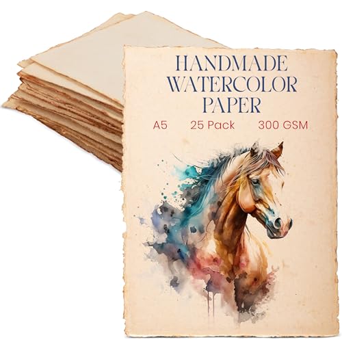 Wanderings 300 GSM Handmade Watercolor Paper, A5 5.8" x 8.3" Vintage Handmade Paper with Deckled Edge – Hot Press Antique Paper for Artists, Painting, Calligraphy, Crafts & Journaling – 25 Sheets - color: Vintage, size: 5.8x8.3" (15x21cm)