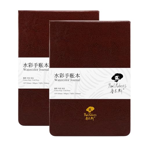 Paul Rubens Watercolor Journal,2 Pack 40 Sheets 100% Cotton Acid-Free Cold Press Watercolor Sketchbook 7.24 * 5.12 Inches, 140lb/300gsm for Watercolors, Gouache, Acrylics - size: 2 Pack*7.24*5.12 Inches