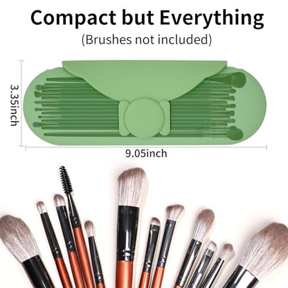 Travel Makeup Brush Holder with Cleaning Pad -Silicone Brush Organizer Case, Magnetic Closure Waterproof Cosmetic Bag for Easy Storage & On-the-Go Cleaning (9.05 Inch) - color: Green