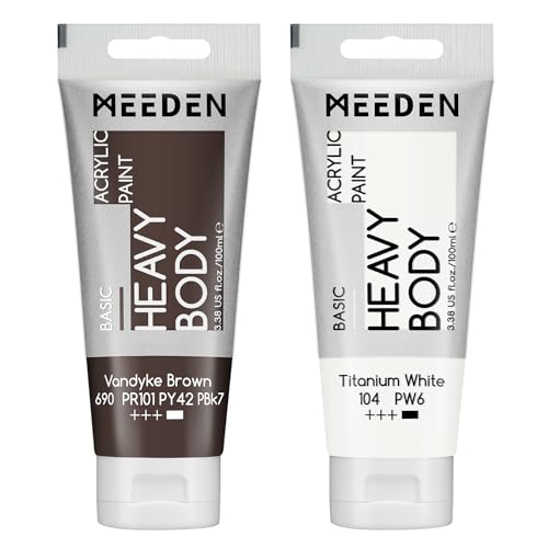 MEEDEN Acrylic Paint Vandyke Brown: 100ml/3.38oz Heavy Body Acrylic Paint Tube Bundled with Additional Titanium White Color for Art Craft Painting - color: Vandyke Brown, size: 2 Tubes