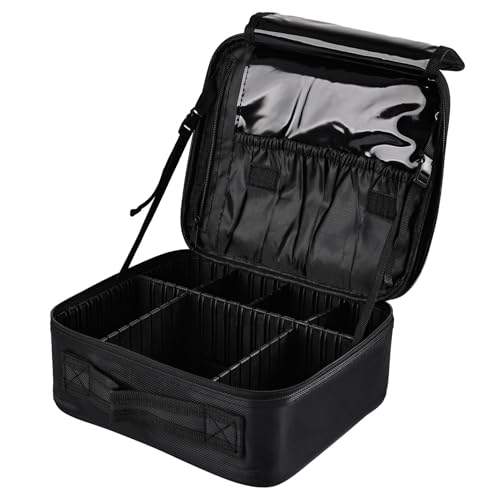 Greenfeather Travel Makeup Bag, Professional Cosmetic Train Case Organizer for Women, Portable Travel Cosmetic Brush Bag Holder Makeup Artist Storage Box with Adjustable Dividers, Black - color: Black, size: Small