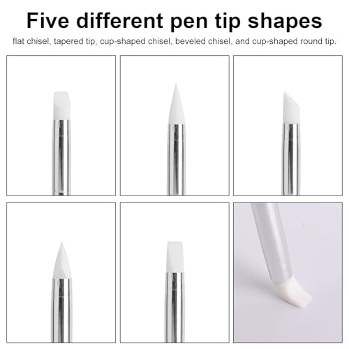 15pcs Silicone Paint Brushes for Crafts, 5 Shapes Head Tips & 3 Sizes Length Paint Pens Tools for Pottery Clay DIY & Handicrafts Sculpting Nail
